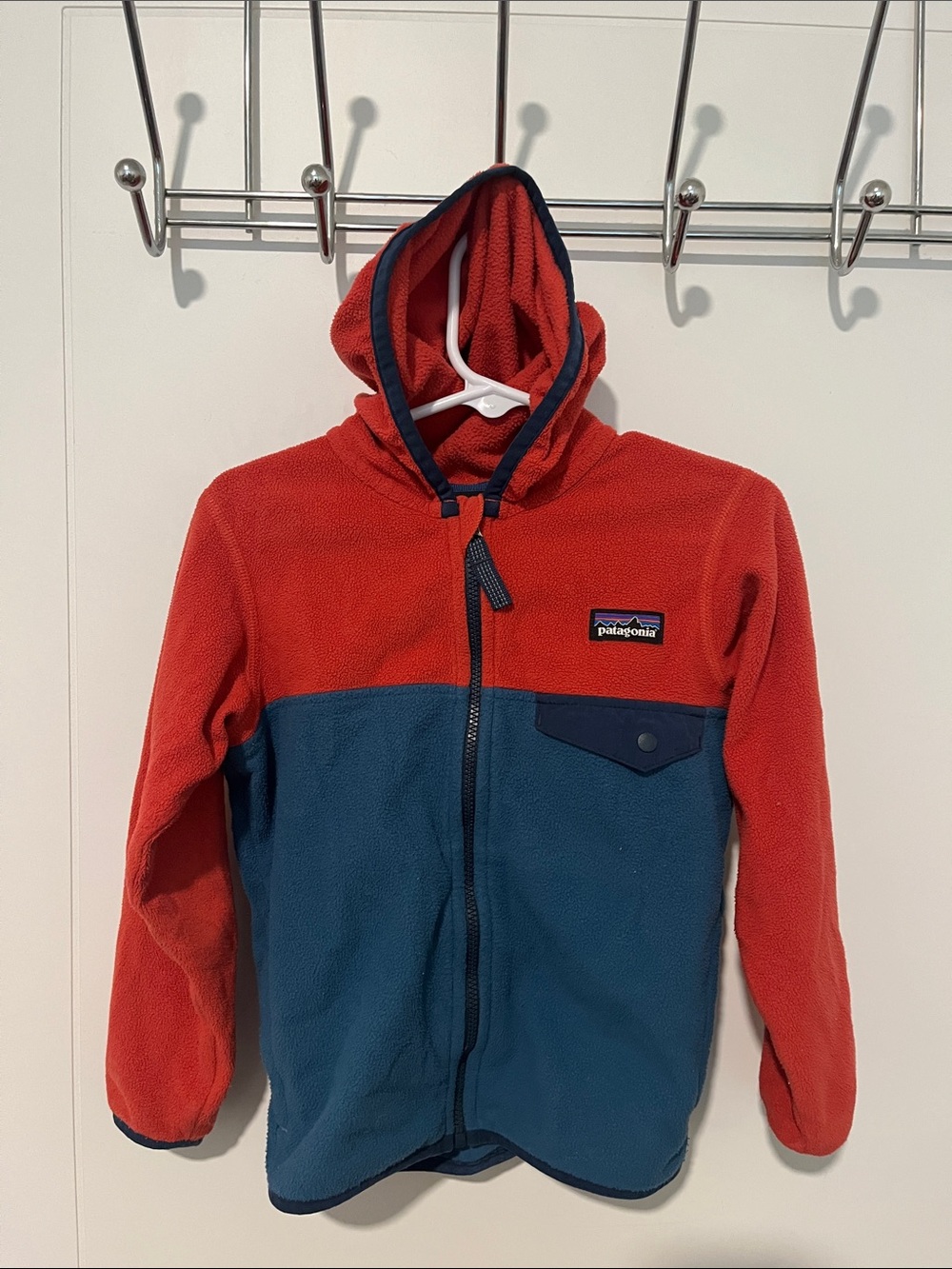 Patagonia Kids Red Blue Hooded Zipper Closure Fleece Gorpcore Outdoor